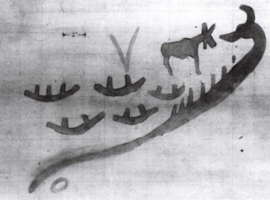 Rock pictograph of a giant horned serpent